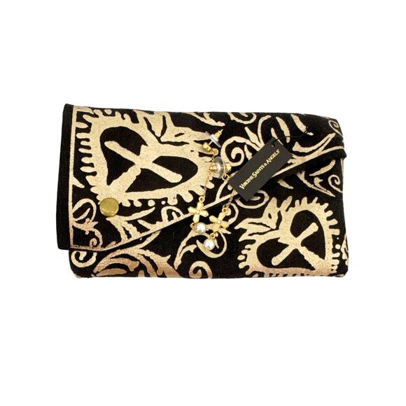 VIRGINS SAINTS & ANGELS VSA Peace Cross Pearl Drop Post Earrings in Gold - Picture 5 of 8